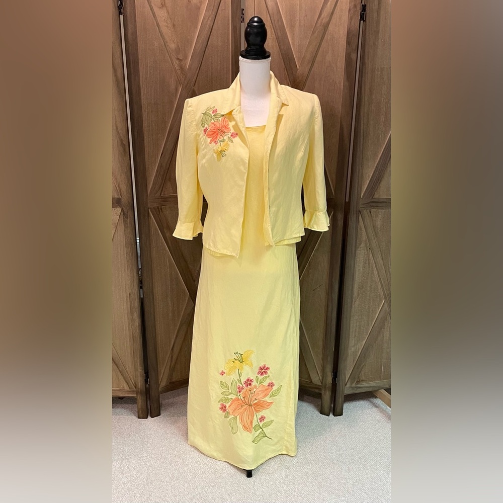 Vintage Women’s dress Sz 12 Linen butterscotch Embroidered grunge Cottagecore